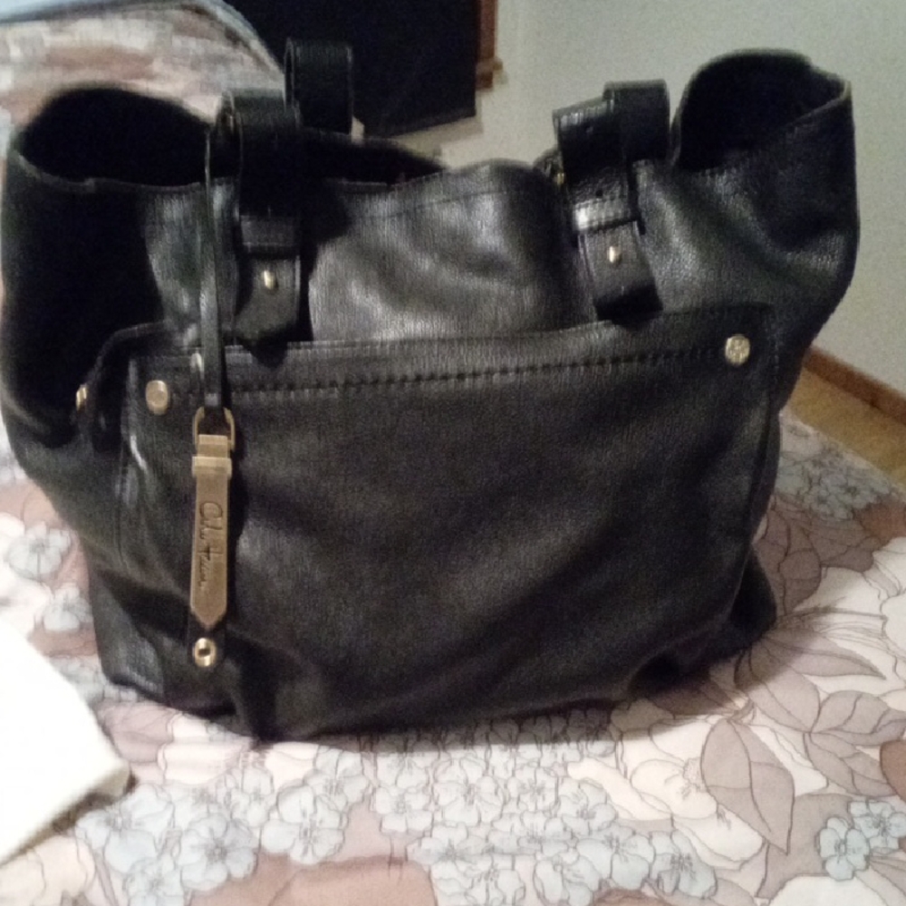 Chaps Black Leather Shoulder Bag